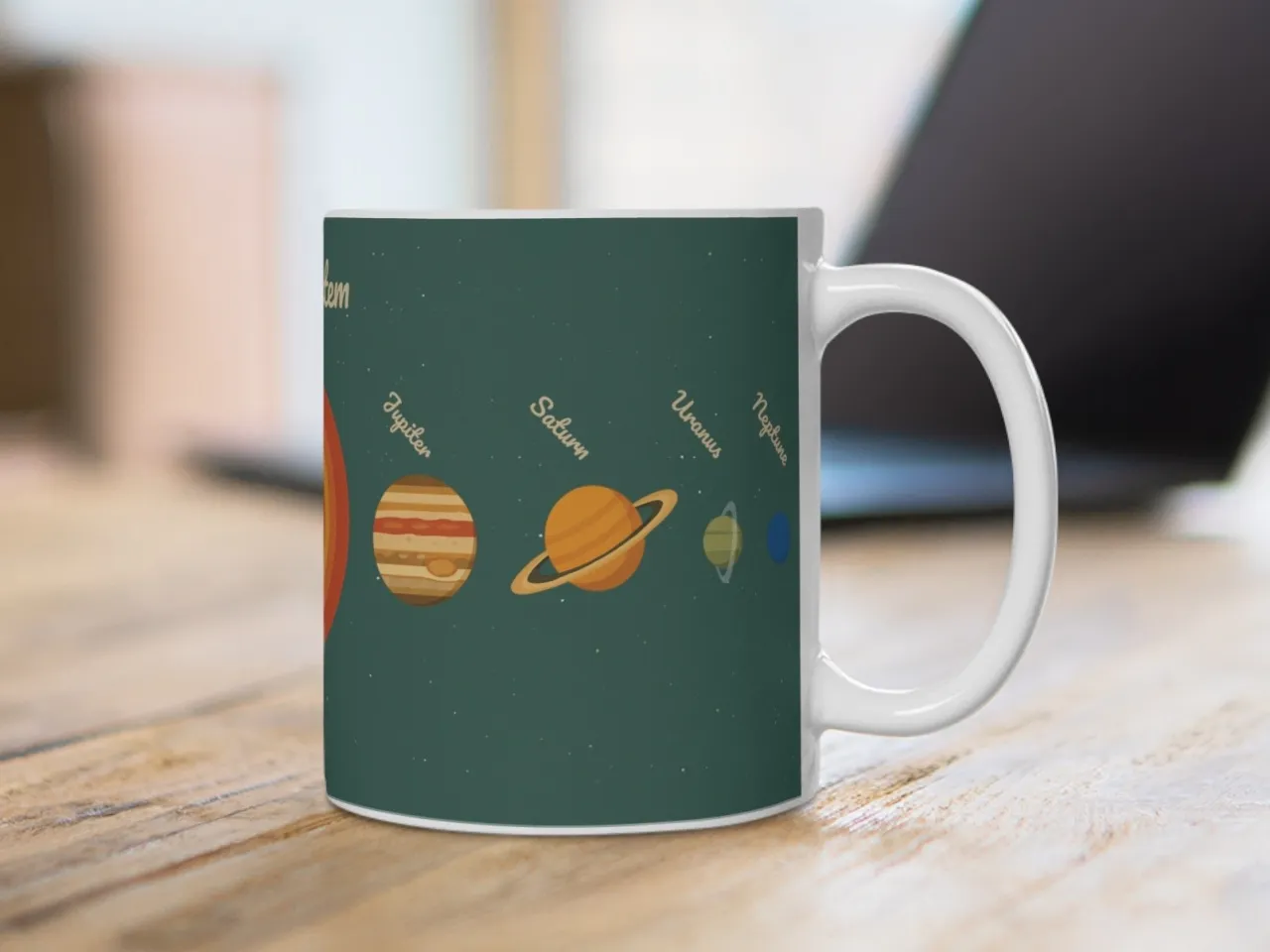 Retro Solar System Mug - Green Design - Vintage Space Coffee, Tea Cup