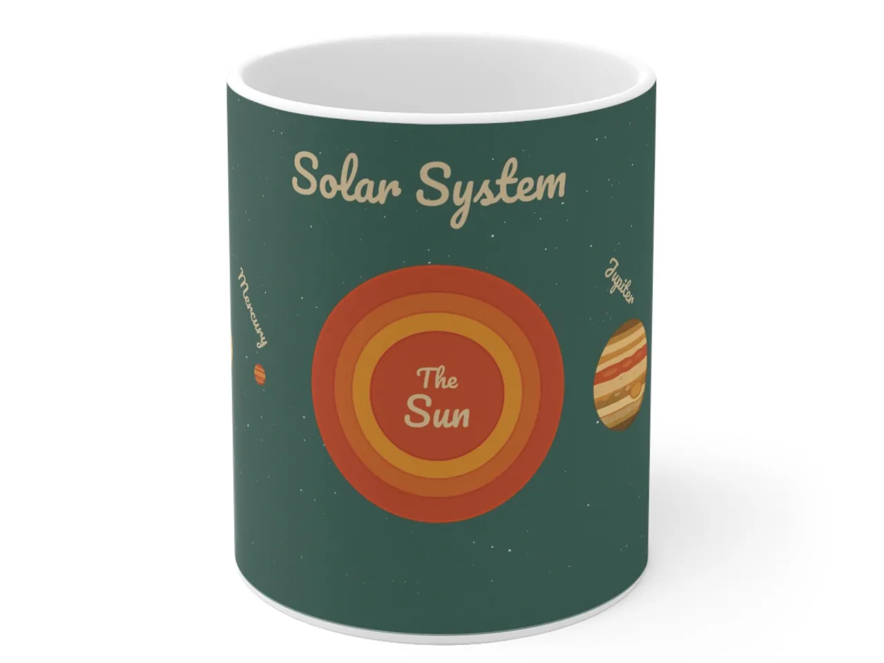 Retro Solar System Mug - Green Design - Vintage Space Coffee, Tea Cup