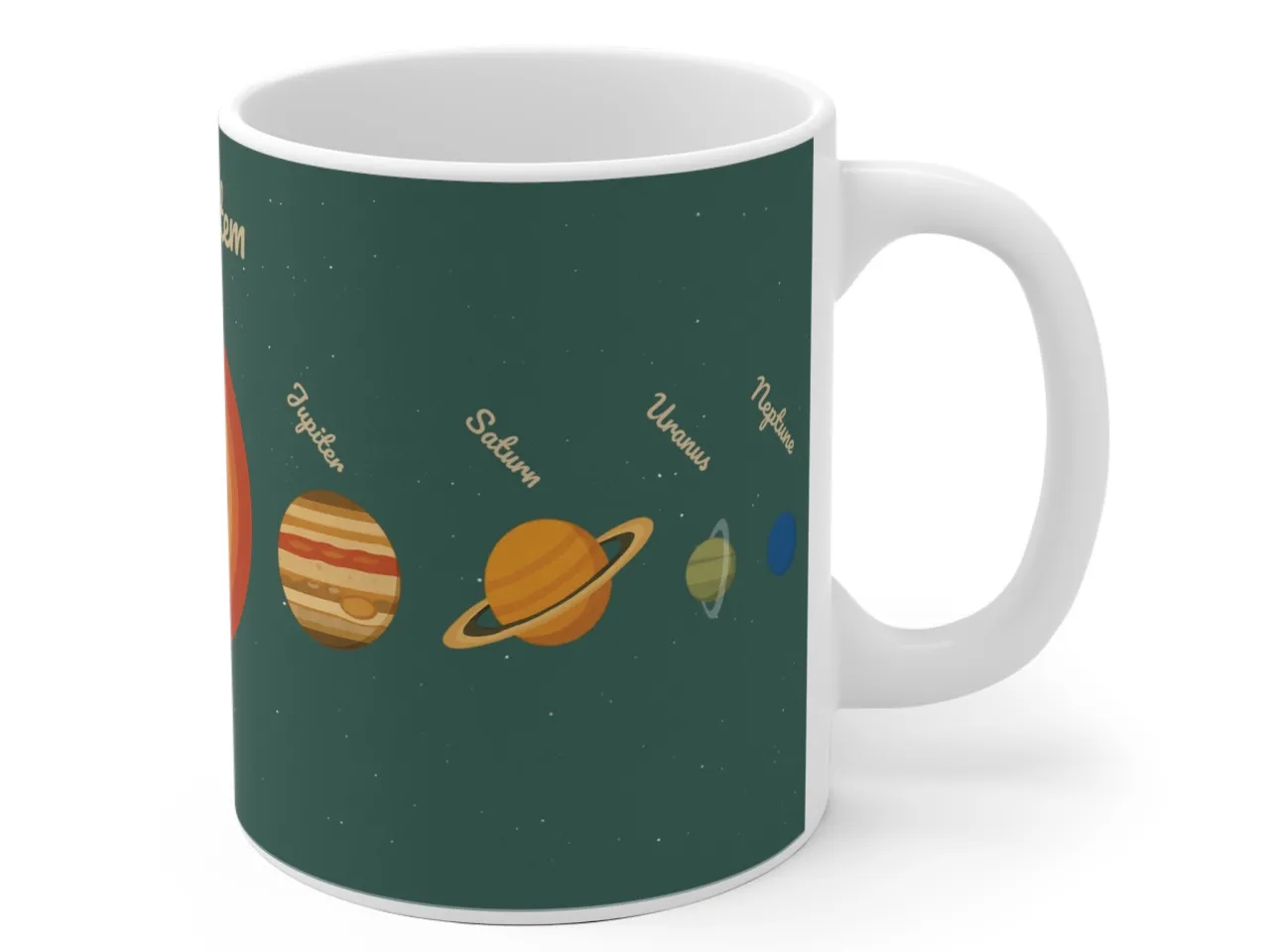 Retro Solar System Mug - Green Design - Vintage Space Coffee, Tea Cup