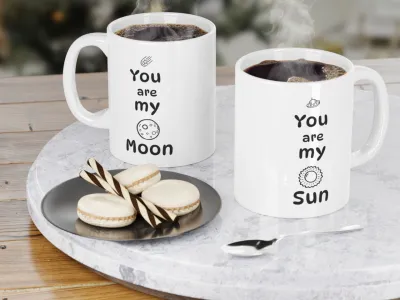 Sun & Moon Couple Mugs - Perfect gift for Couples - 2 Matching Mugs