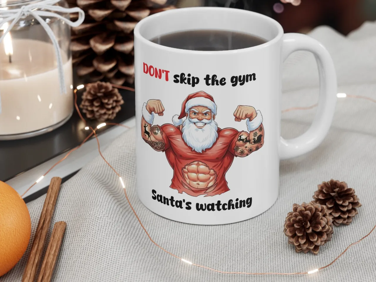 Funny Christmas Fitness Mug for Gym Lovers - Santa’s Watching