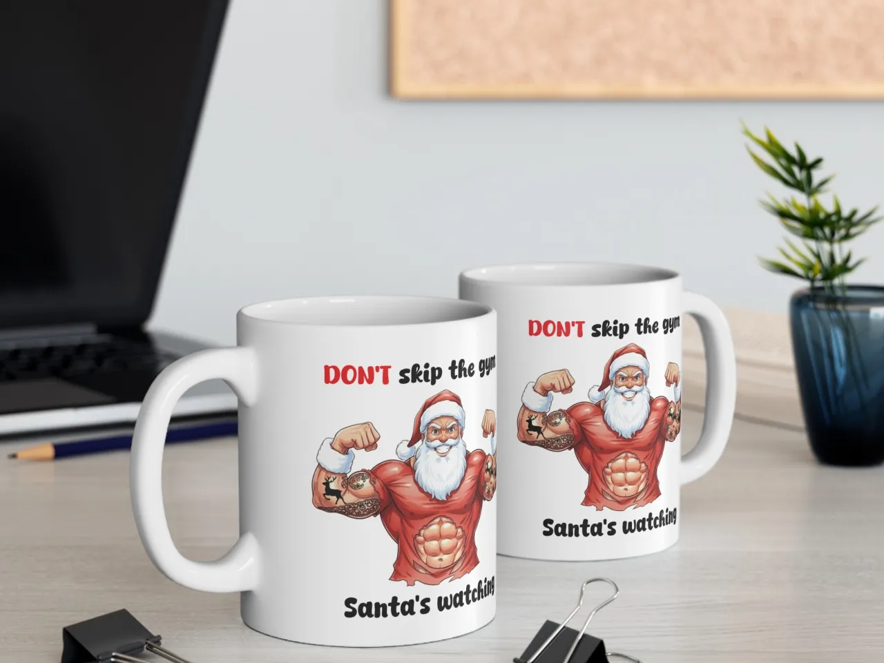 Funny Christmas Fitness Mug for Gym Lovers - Santa’s Watching