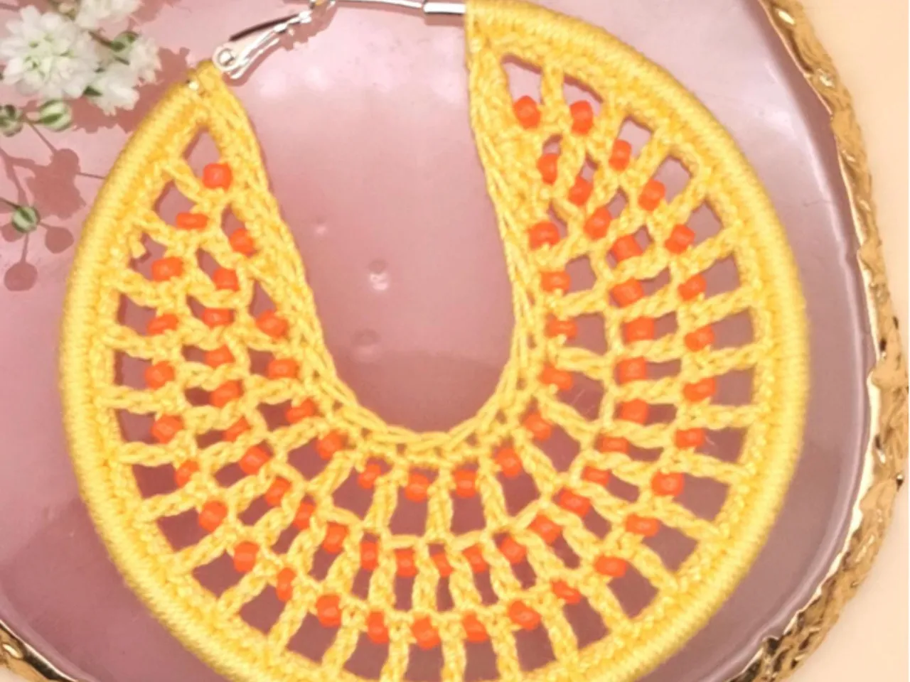 Crochet Hoop Earrings with Beads – Handmade 100% Cotton – Vibrant Summer Colours – Lightweight Stat